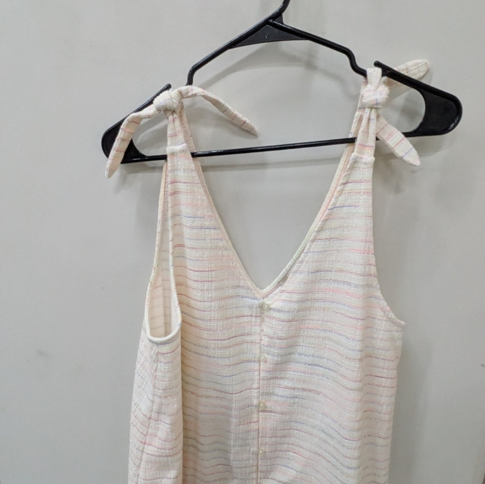 LOFT Bow Strap Button Dress. Cream Sleeveless Mini.. - Picture 5 of 7